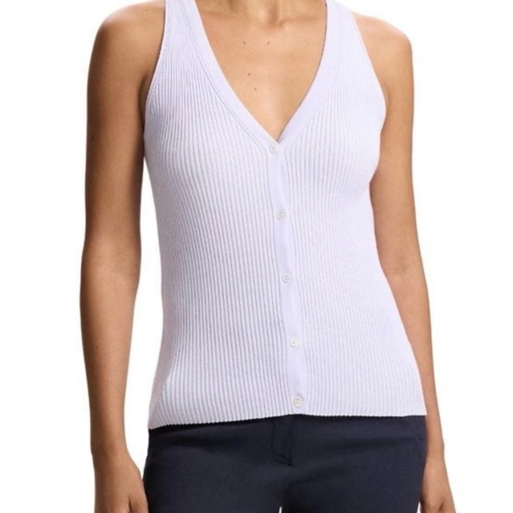 Theory Lilac Ribbed Button-Front Tank Top